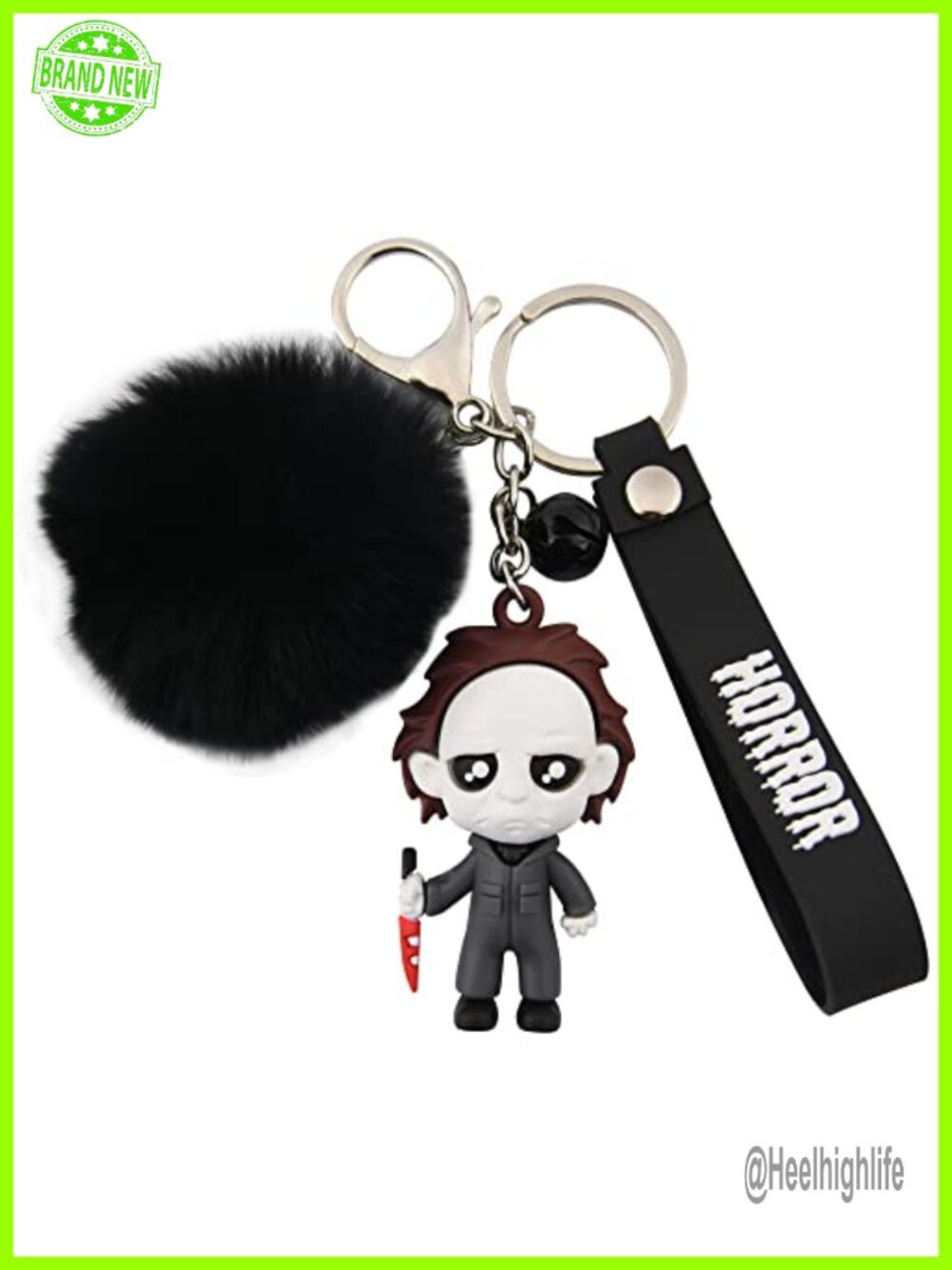 Halloween Skull Keychain Horror Movie Key Ring with Plush and Bell